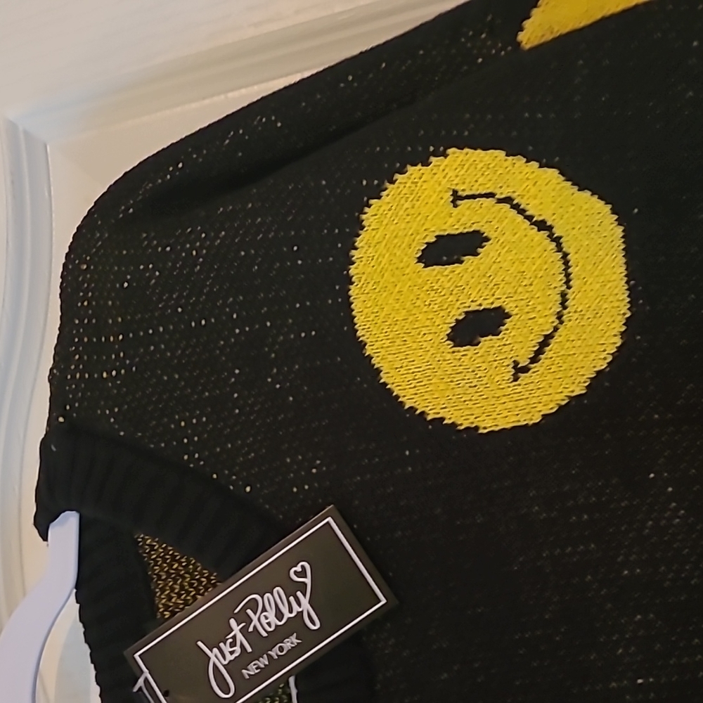 JUST POLLY NEW YORK BLACK YELLOW SMILE FACE DESIGN - Picture 2 of 8